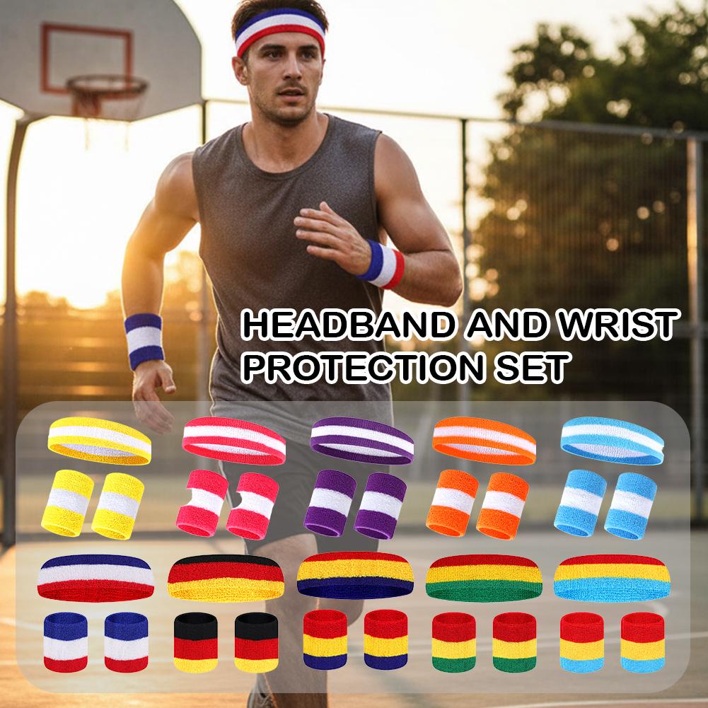 Sweat Band Wrist - 3Pcs 레인보우 컬러 스트라이프 스웨트 밴드