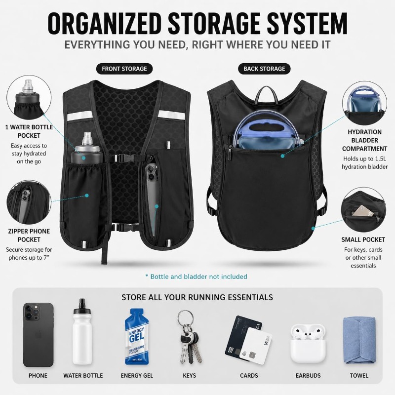 러닝 및 사이클링 스포츠 반사경 경량 조끼, 휴대폰 수 - Running Gear Storage 리뷰 및 가격